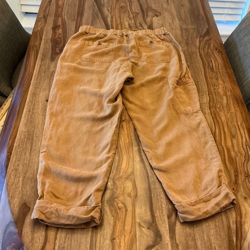 Nicole Miller New York Linen Blend Cargo Jogger Pants Camel Tan Large - Picture 5 of 9